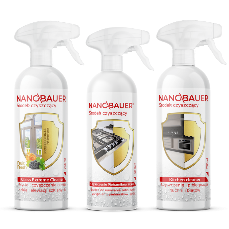 NANOBAUER OVEN&GRILL CLEANER 500ml + Kitchen Cleaner 750ml + Glass Extreme Cleaner 750ml