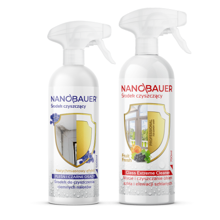 NANOBAUER PLEŚŃ I CZARNE OSADY 500ml + GLASS EXTREME CLEANER 750ml