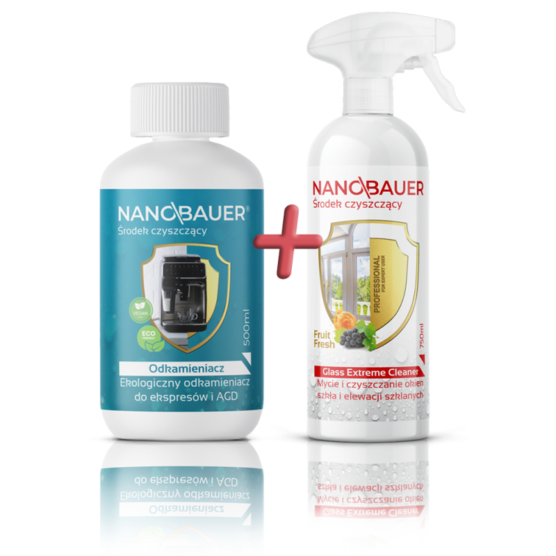 Nanobauer Descaler Odkamieniacz 500ml + Glass Extreme Cleaner 750ml